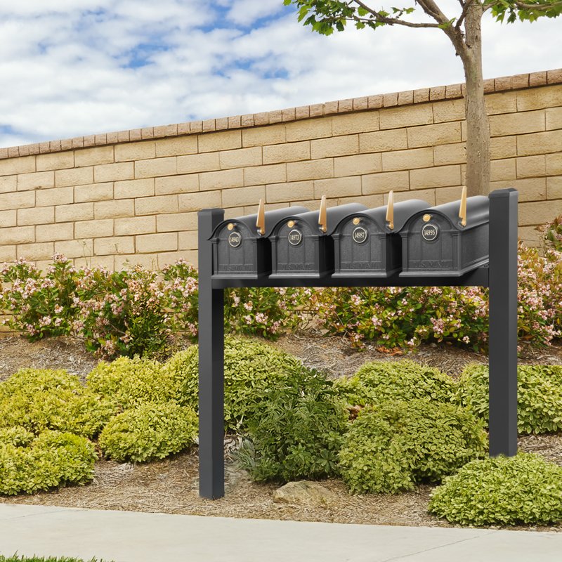 Balmoral Quad Mount Mailbox /w/ Pyramid Caps & Personalized Door Medallion (4 Mailboxes, Quad Mount Rack, 4 Medallions)