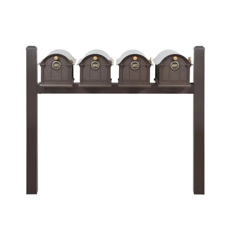 Balmoral Quad Mount Mailbox /w/ Ball Finials & Personalized Door Medallion (4 Mailboxes, Quad Mount Rack, 4 Medallions)
