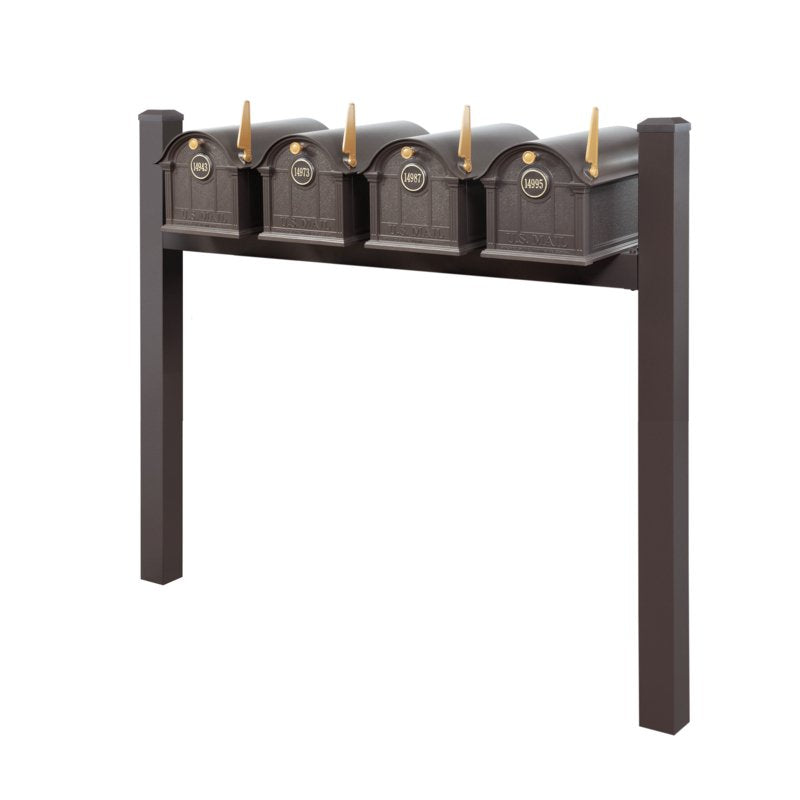 Balmoral Quad Mount Mailbox /w/ Pyramid Caps & Personalized Door Medallion (4 Mailboxes, Quad Mount Rack, 4 Medallions)