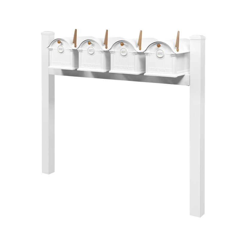 Balmoral Quad Mount Mailbox /w/ Pyramid Caps & Personalized Door Medallion (4 Mailboxes, Quad Mount Rack, 4 Medallions)