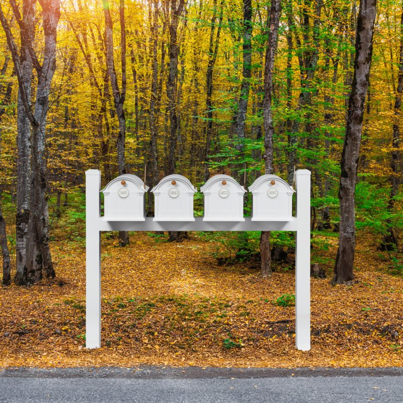 Balmoral Quad Mount Mailbox /w/ Pyramid Caps & Personalized Door Medallion (4 Mailboxes, Quad Mount Rack, 4 Medallions)