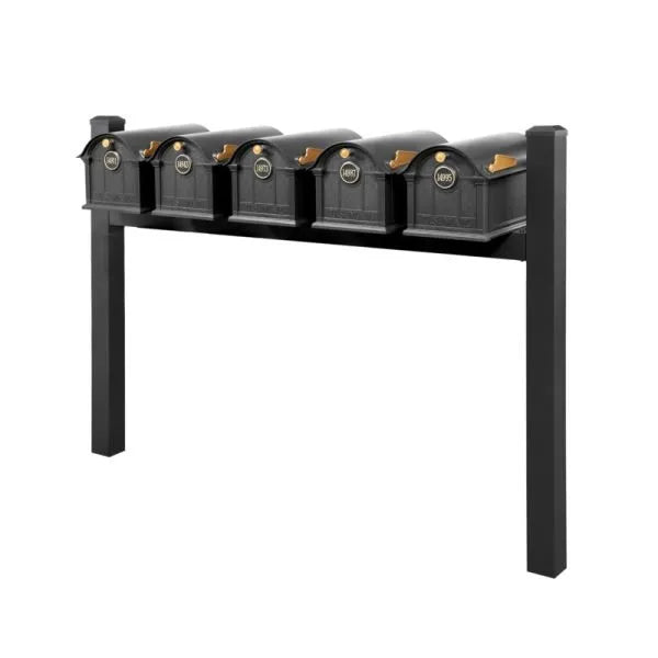 Balmoral Quint Mount Mailbox /w/ Ball Finials, Personalized Door Medallion, Newspaper Box (5 Mailboxes, Tri-Mount Rack, 5 Newspaper Boxes, 5 Medallions)
