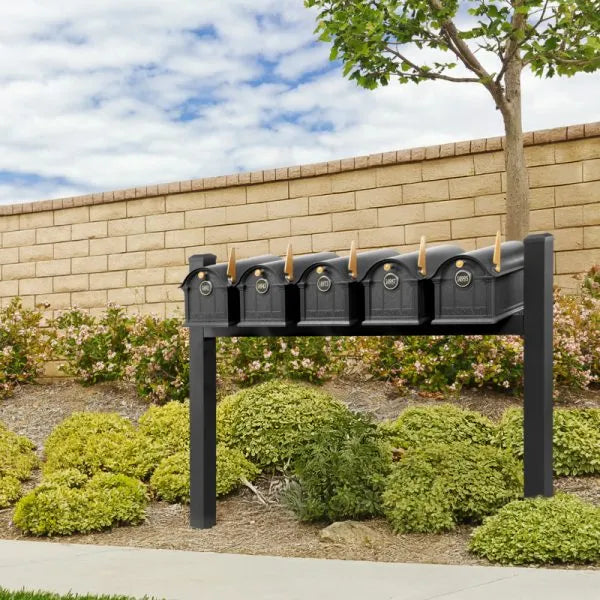 Balmoral Quint Mount Mailbox /w/ Pyramid Caps & Personalized Door Medallion (5 Mailboxes, Quint Mount Rack, 5 Medallions)
