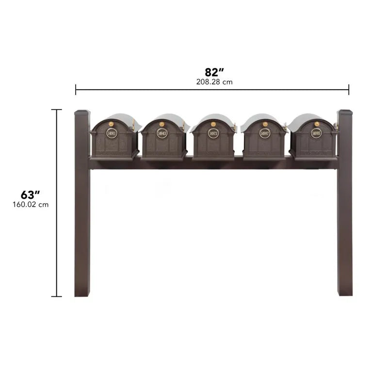 Balmoral Quint Mount Mailbox /w/ Ball Finials, Personalized Door Medallion, Newspaper Box (5 Mailboxes, Tri-Mount Rack, 5 Newspaper Boxes, 5 Medallions)
