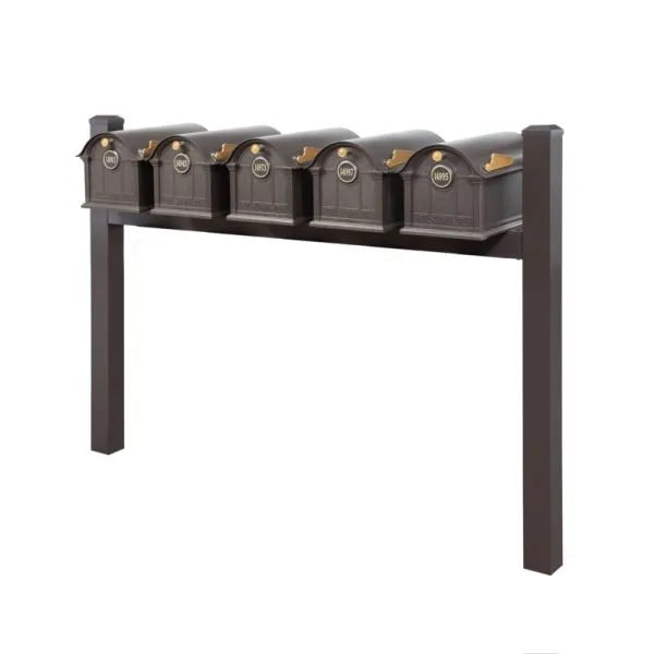 Balmoral Quint Mount Mailbox /w/ Ball Finials, Personalized Door Medallion, Newspaper Box (5 Mailboxes, Tri-Mount Rack, 5 Newspaper Boxes, 5 Medallions)
