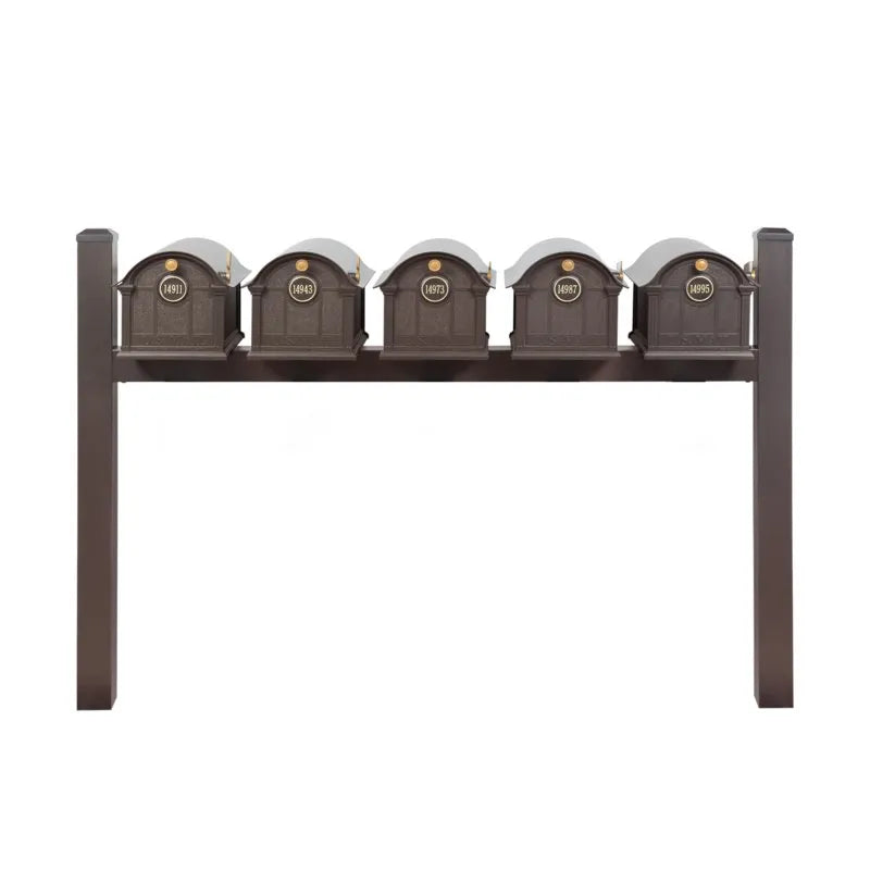 Balmoral Quint Mount Mailbox /w/ Ball Finials, Personalized Door Medallion, Newspaper Box (5 Mailboxes, Tri-Mount Rack, 5 Newspaper Boxes, 5 Medallions)