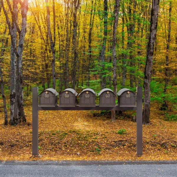 Balmoral Quint Mount Mailbox /w/ Pyramid Caps & Personalized Door Medallion (5 Mailboxes, Quint Mount Rack, 5 Medallions)