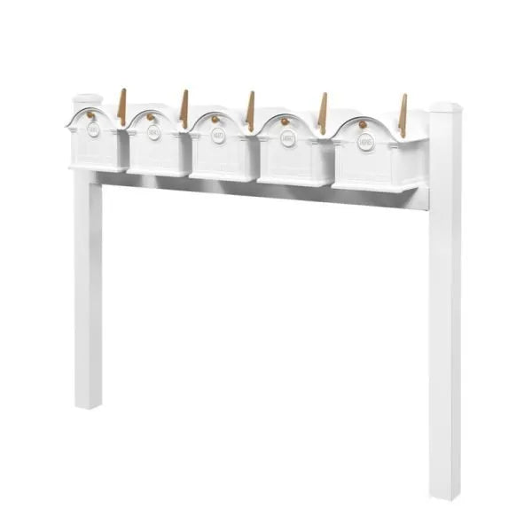 Balmoral Quint Mount Mailbox /w/ Pyramid Caps & Personalized Door Medallion (5 Mailboxes, Quint Mount Rack, 5 Medallions)