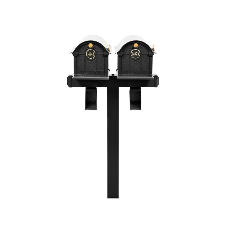 Balmoral Duo Mount Mailbox /w/ Personalized Door Medallion & Newspaper Box (2 Mailboxes, Duo Mount Post, 2 Newspaper Boxes, 2 Door Medallions)
