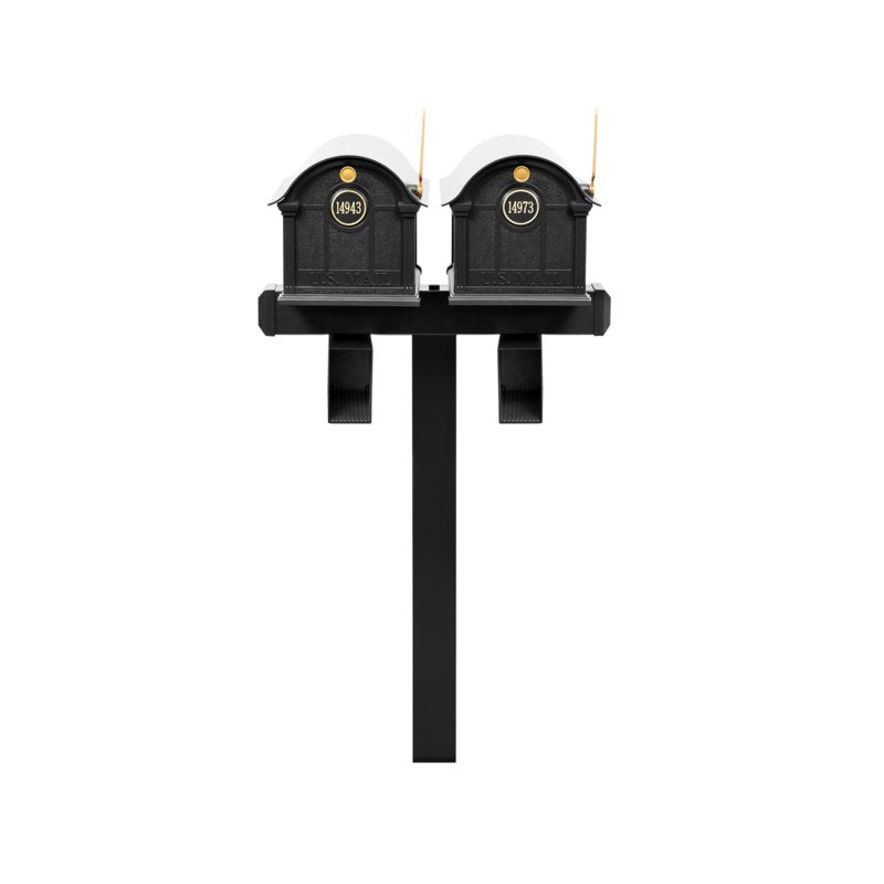 Balmoral Duo Mount Mailbox /w/ Personalized Door Medallion & Newspaper Box (2 Mailboxes, Duo Mount Post, 2 Newspaper Boxes, 2 Door Medallions)