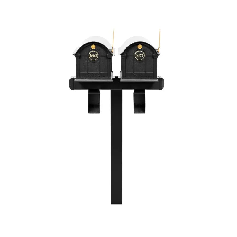 Balmoral Duo Mount Mailbox /w/ Personalized Door Medallion & Newspaper Box (2 Mailboxes, Duo Mount Post, 2 Newspaper Boxes, 2 Door Medallions)