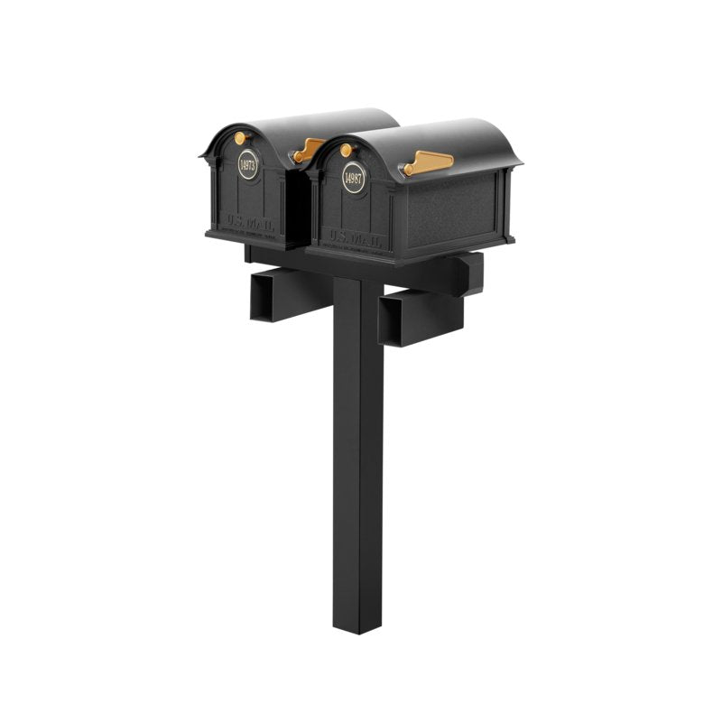 Balmoral Duo Mount Mailbox /w/ Personalized Door Medallion & Newspaper Box (2 Mailboxes, Duo Mount Post, 2 Newspaper Boxes, 2 Door Medallions)