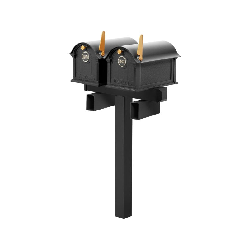 Balmoral Duo Mount Mailbox /w/ Personalized Door Medallion & Newspaper Box (2 Mailboxes, Duo Mount Post, 2 Newspaper Boxes, 2 Door Medallions)