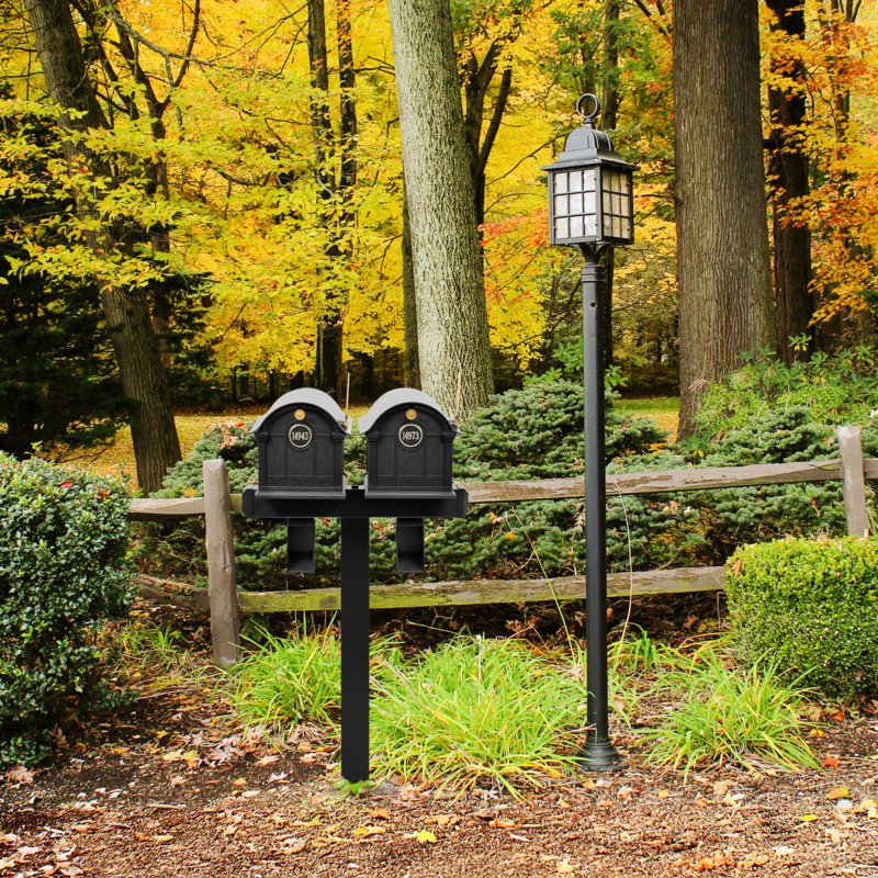 Balmoral Duo Mount Mailbox /w/ Personalized Door Medallion & Newspaper Box (2 Mailboxes, Duo Mount Post, 2 Newspaper Boxes, 2 Door Medallions)