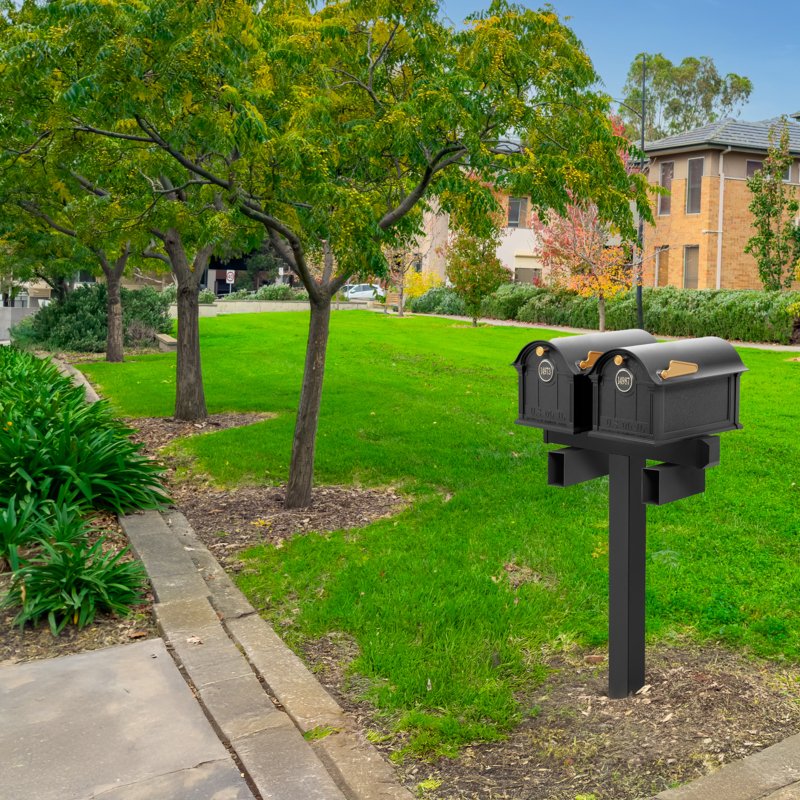 Balmoral Duo Mount Mailbox /w/ Personalized Door Medallion & Newspaper Box (2 Mailboxes, Duo Mount Post, 2 Newspaper Boxes, 2 Door Medallions)