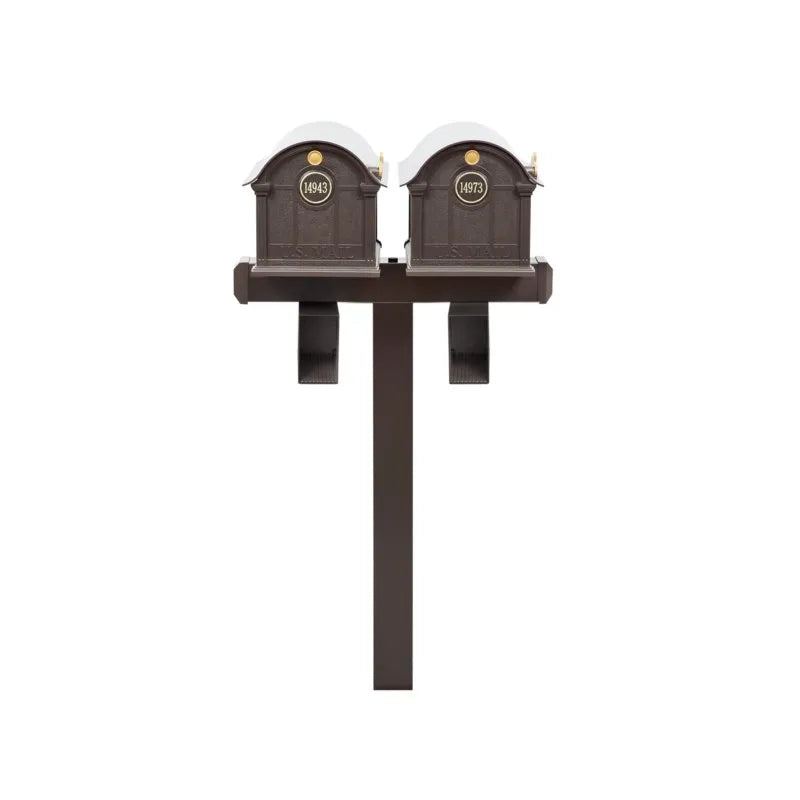 Balmoral Duo Mount Mailbox /w/ Personalized Door Medallion & Newspaper Box (2 Mailboxes, Duo Mount Post, 2 Newspaper Boxes, 2 Door Medallions)