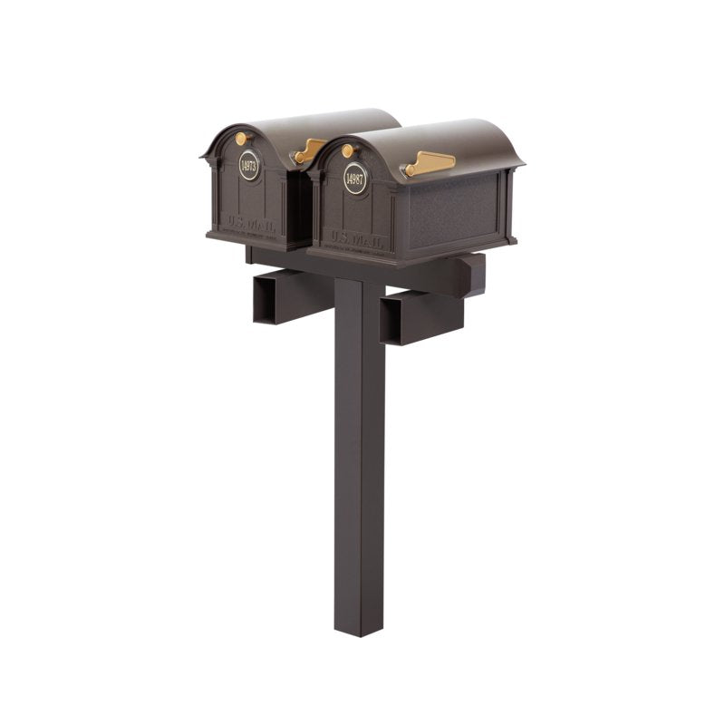 Balmoral Duo Mount Mailbox /w/ Personalized Door Medallion & Newspaper Box (2 Mailboxes, Duo Mount Post, 2 Newspaper Boxes, 2 Door Medallions)