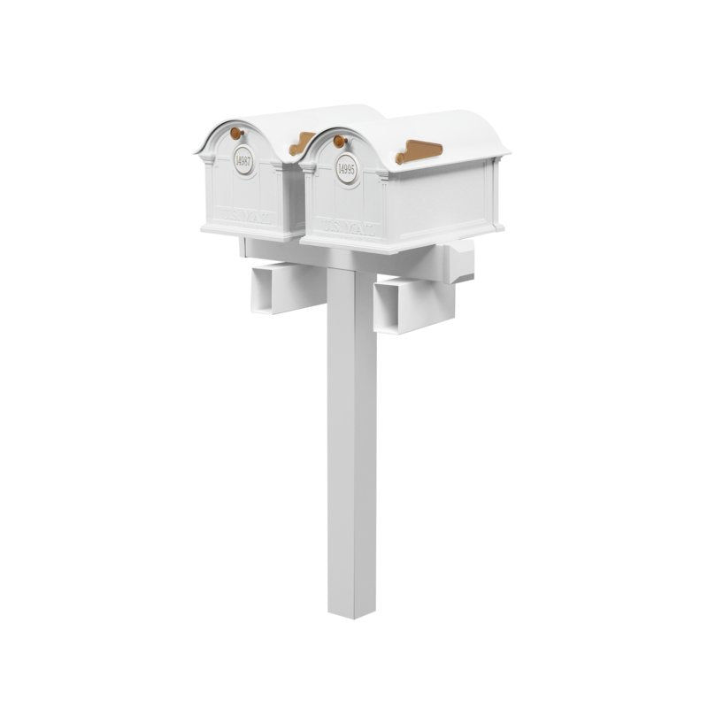 Balmoral Duo Mount Mailbox /w/ Personalized Door Medallion & Newspaper Box (2 Mailboxes, Duo Mount Post, 2 Newspaper Boxes, 2 Door Medallions)
