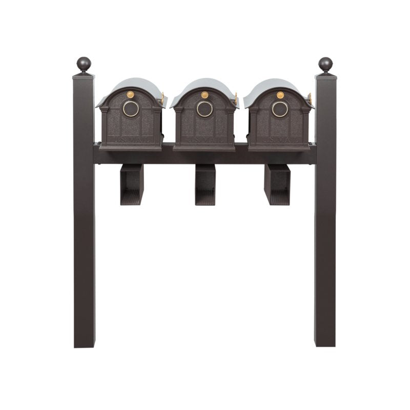 Balmoral Triple Mount Mailbox /w/ Ball Finials, Personalized Door Medallion, Newspaper Box (3 Mailboxes, Tri-Mount Rack, 3 Newspaper Boxes, 3 Medallions)