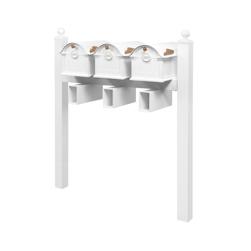 Balmoral Triple Mount Mailbox /w/ Ball Finials, Personalized Door Medallion, Newspaper Box (3 Mailboxes, Tri-Mount Rack, 3 Newspaper Boxes, 3 Medallions)