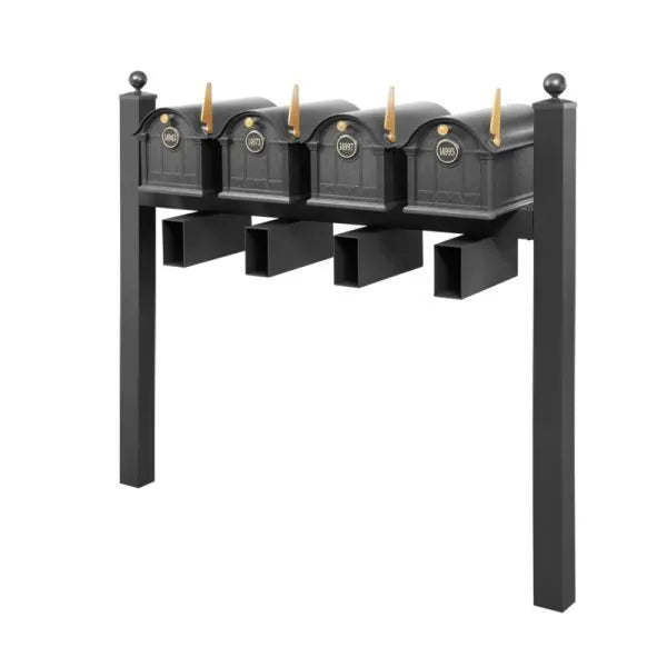 Balmoral Quad Mount Mailbox /w/ Ball Finials, Personalized Door Medallion, Newspaper Box (4 Mailboxes, Quad-Mount Rack, 4 Newspaper Boxes, 4 Medallions)
