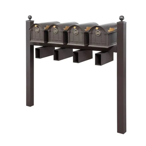 Balmoral Quad Mount Mailbox /w/ Ball Finials, Personalized Door Medallion, Newspaper Box (4 Mailboxes, Quad-Mount Rack, 4 Newspaper Boxes, 4 Medallions)