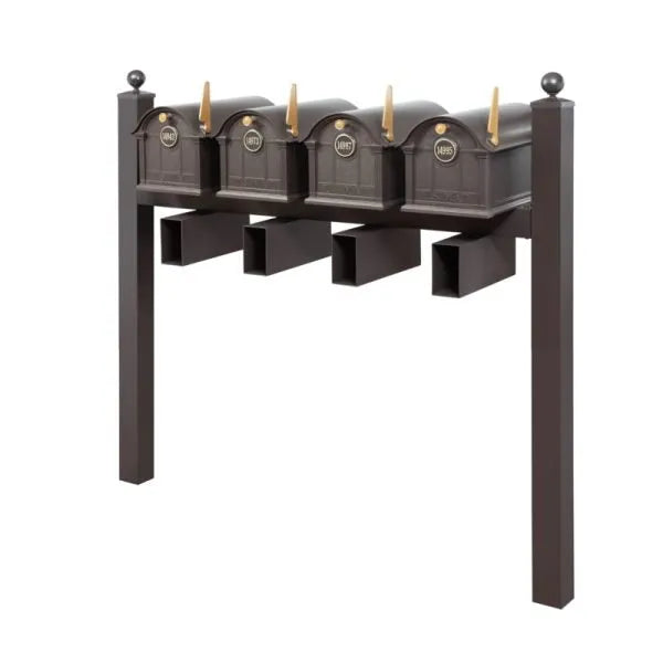 Balmoral Quad Mount Mailbox /w/ Ball Finials, Personalized Door Medallion, Newspaper Box (4 Mailboxes, Quad-Mount Rack, 4 Newspaper Boxes, 4 Medallions)