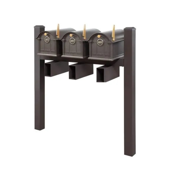 Balmoral Triple Mount Mailbox /w/ Pyramid Caps, Personalized Door Medallion, Newspaper Box (3 Mailboxes, Tri-Mount Rack, 3 Newspaper Boxes, 3 Medallions)
