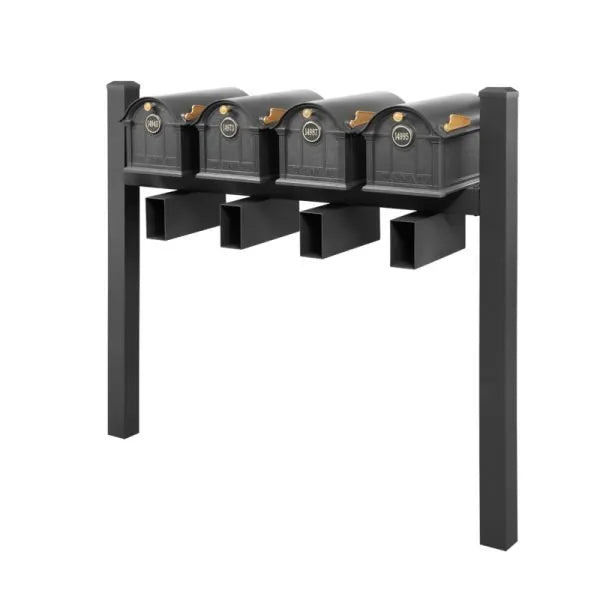 Balmoral Quad Mount Mailbox - Pyramid Caps, Personalized Door Medallion, Newspaper Box (4 Mailboxes, Tri-Mount Rack, 4 Newspaper Boxes, 4 Medallions)