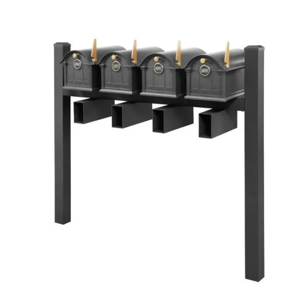 Balmoral Quad Mount Mailbox - Pyramid Caps, Personalized Door Medallion, Newspaper Box (4 Mailboxes, Tri-Mount Rack, 4 Newspaper Boxes, 4 Medallions)