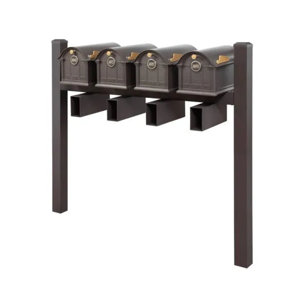 Balmoral Quad Mount Mailbox - Pyramid Caps, Personalized Door Medallion, Newspaper Box (4 Mailboxes, Tri-Mount Rack, 4 Newspaper Boxes, 4 Medallions)