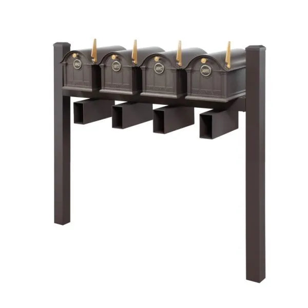 Balmoral Quad Mount Mailbox - Pyramid Caps, Personalized Door Medallion, Newspaper Box (4 Mailboxes, Tri-Mount Rack, 4 Newspaper Boxes, 4 Medallions)