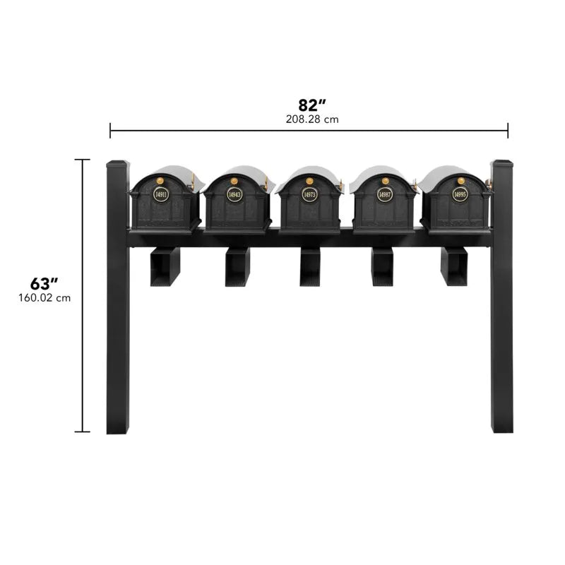 Balmoral Quint Mount Mailbox /w/ Pyramid Caps, Personalized Door Medallion, Newspaper Box (5 Mailboxes, Tri-Mount Rack, 5 Newspaper Boxes, 5 Medallions)