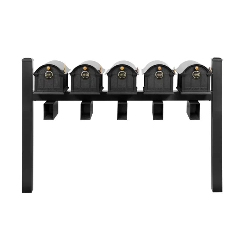 Balmoral Quint Mount Mailbox /w/ Pyramid Caps, Personalized Door Medallion, Newspaper Box (5 Mailboxes, Tri-Mount Rack, 5 Newspaper Boxes, 5 Medallions)