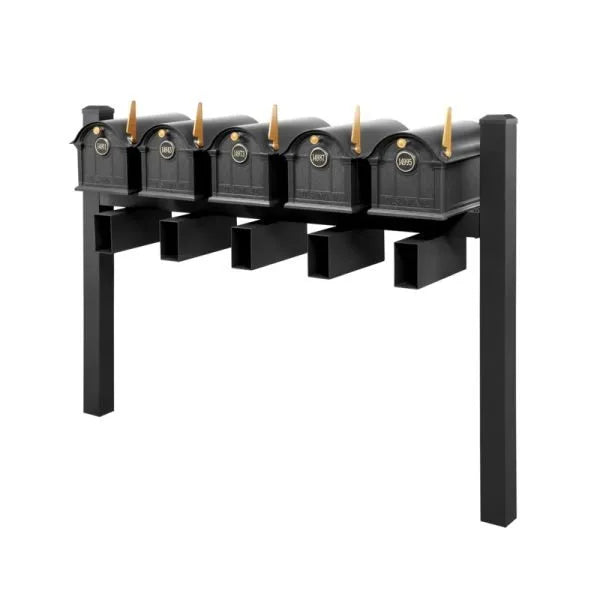Balmoral Quint Mount Mailbox /w/ Pyramid Caps, Personalized Door Medallion, Newspaper Box (5 Mailboxes, Tri-Mount Rack, 5 Newspaper Boxes, 5 Medallions)