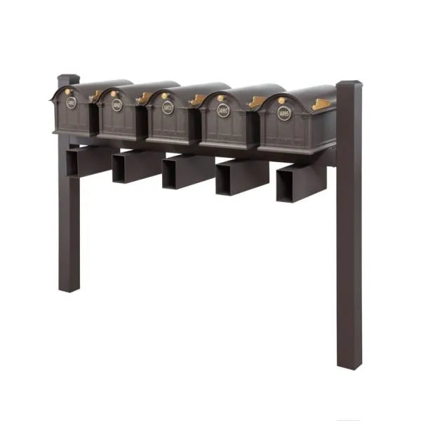 Balmoral Quint Mount Mailbox /w/ Pyramid Caps, Personalized Door Medallion, Newspaper Box (5 Mailboxes, Tri-Mount Rack, 5 Newspaper Boxes, 5 Medallions)
