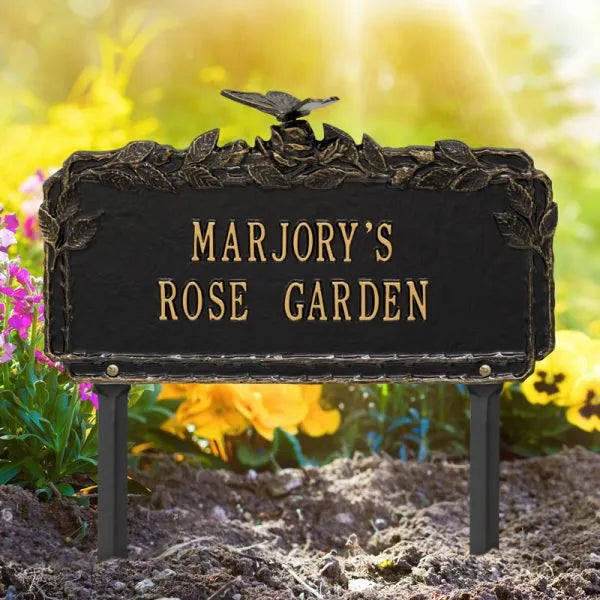 Butterfly Rose Garden Personalized Lawn Plaque