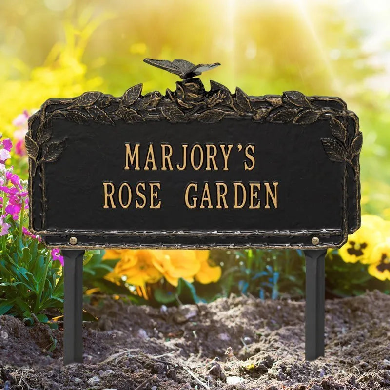 Butterfly Rose Garden Personalized Lawn Plaque