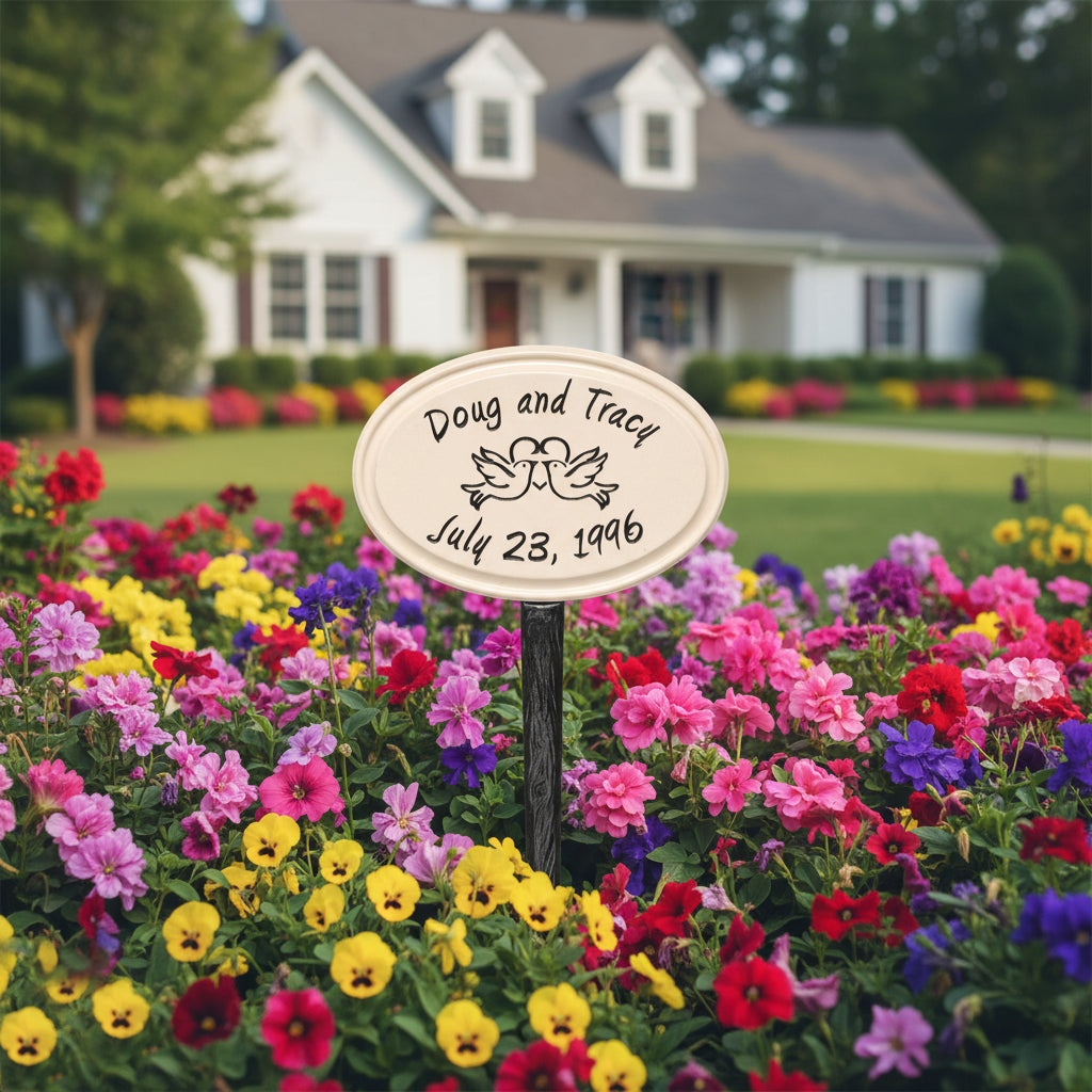 Anniversary Heart & Birds Ceramic Personalized Plaque