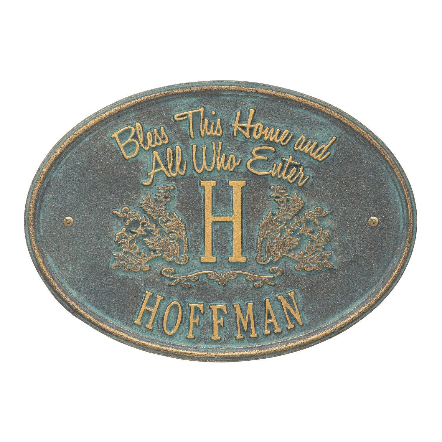 Bless This Home Monogram Oval Personalized Plaque