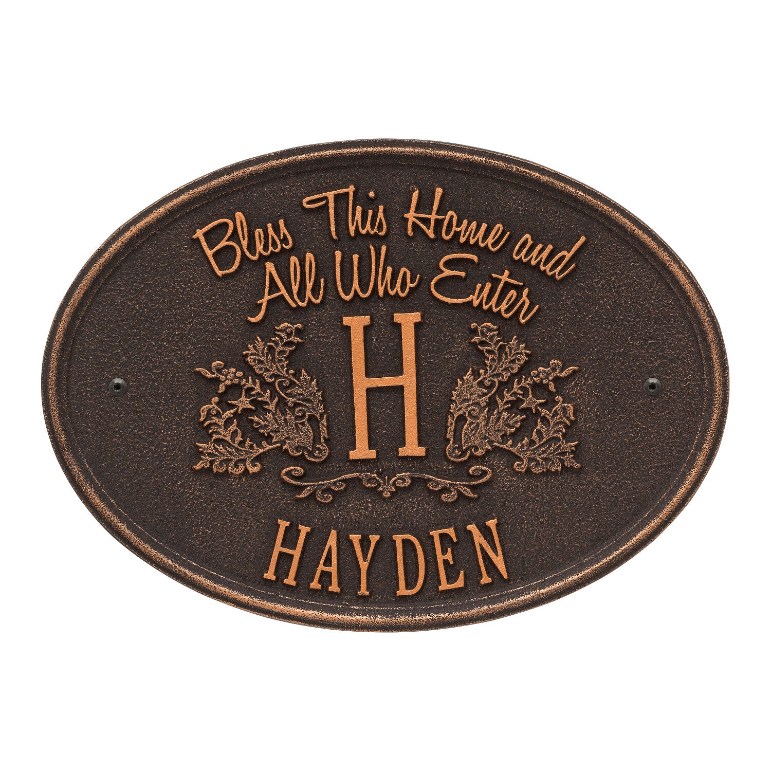 Bless This Home Monogram Oval Personalized Plaque