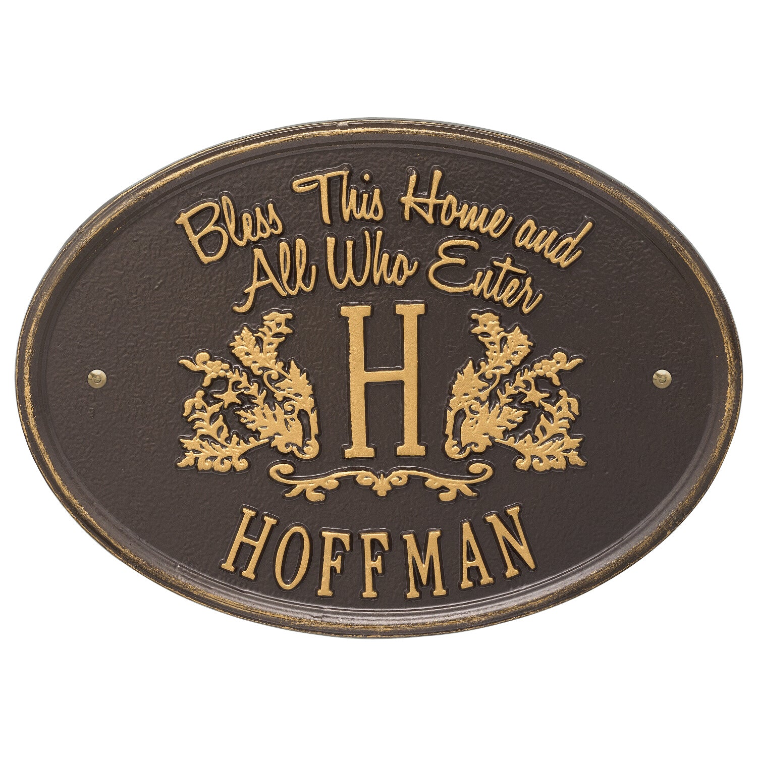 Bless This Home Monogram Oval Personalized Plaque