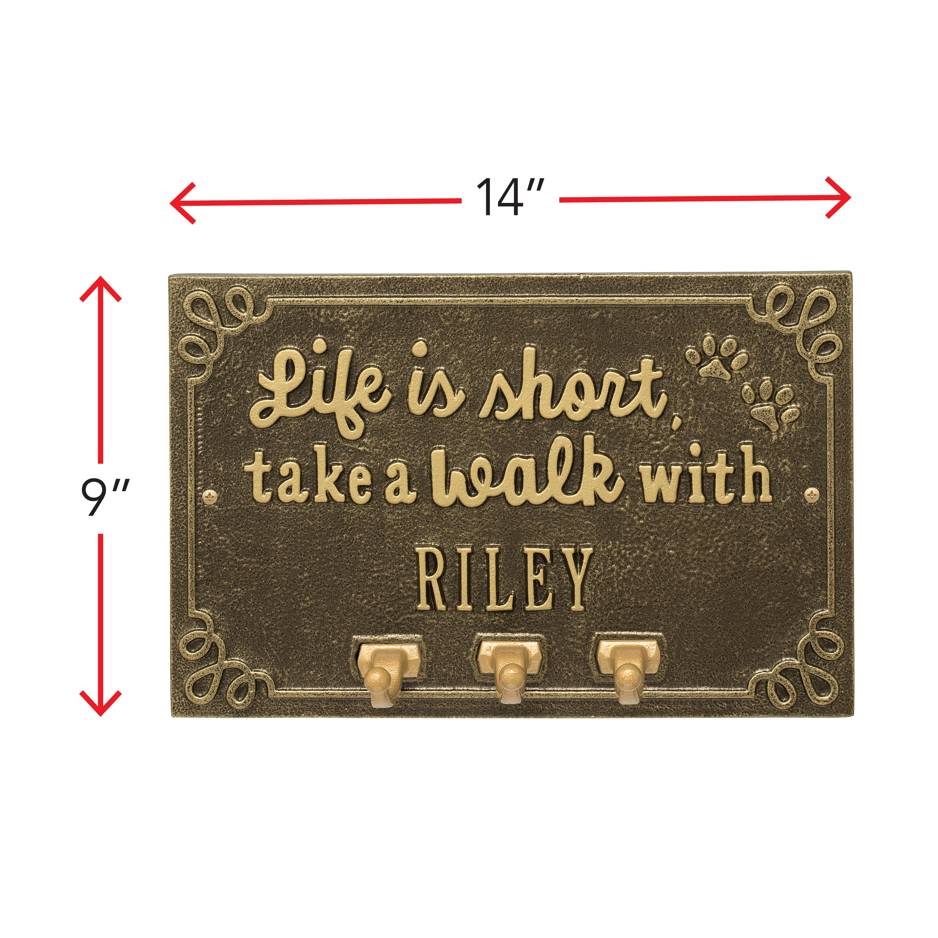 Life is Short Take a Walk Personalized Wall Sign with Leash Hooks