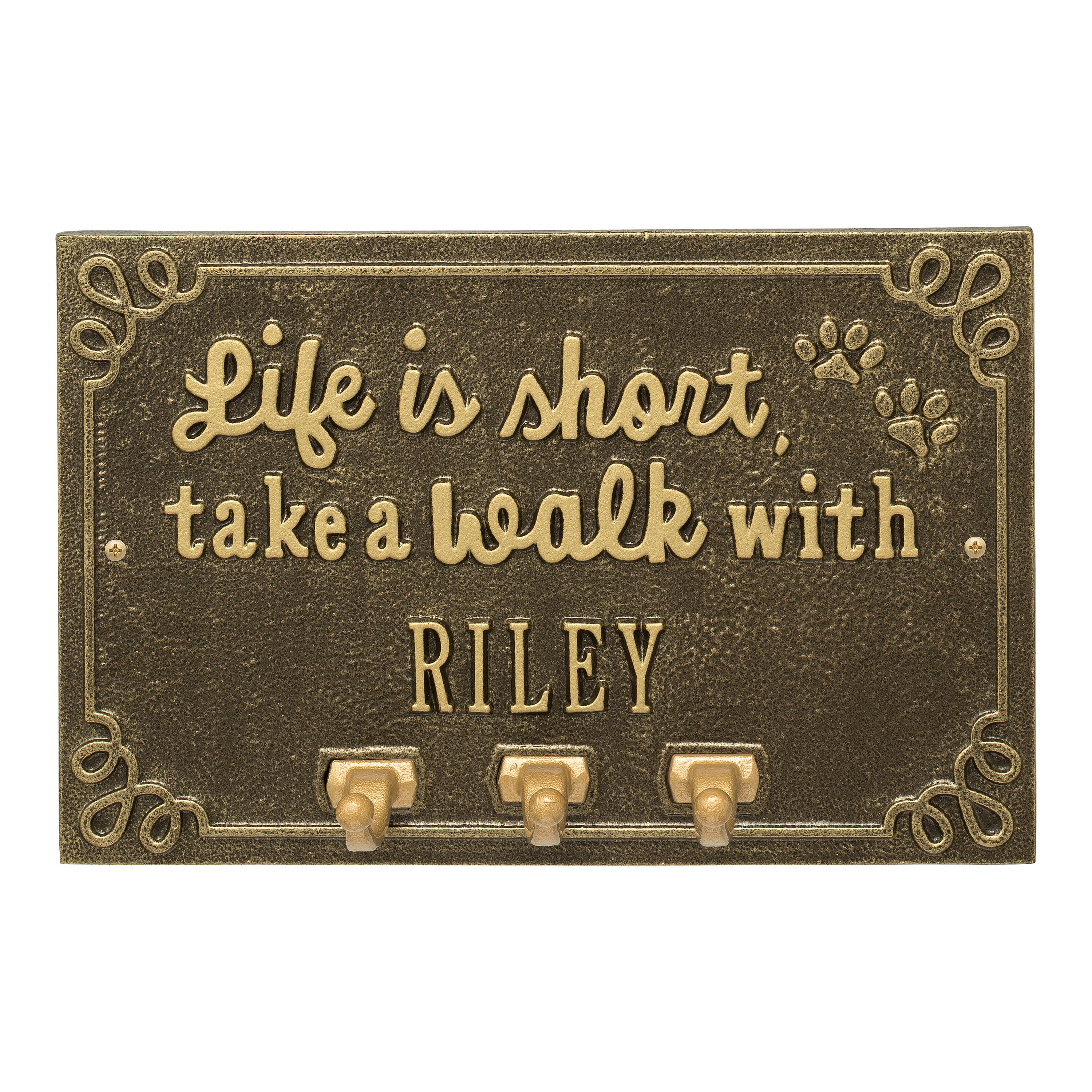 Life is Short Take a Walk Personalized Wall Sign with Leash Hooks