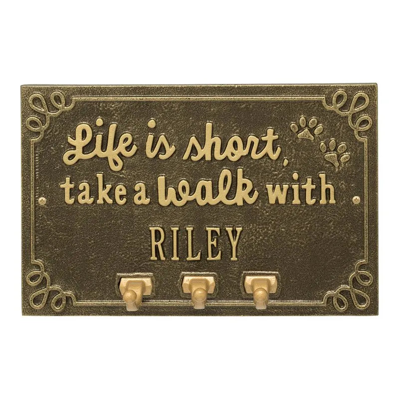Life is Short Take a Walk Personalized Wall Sign with Leash Hooks