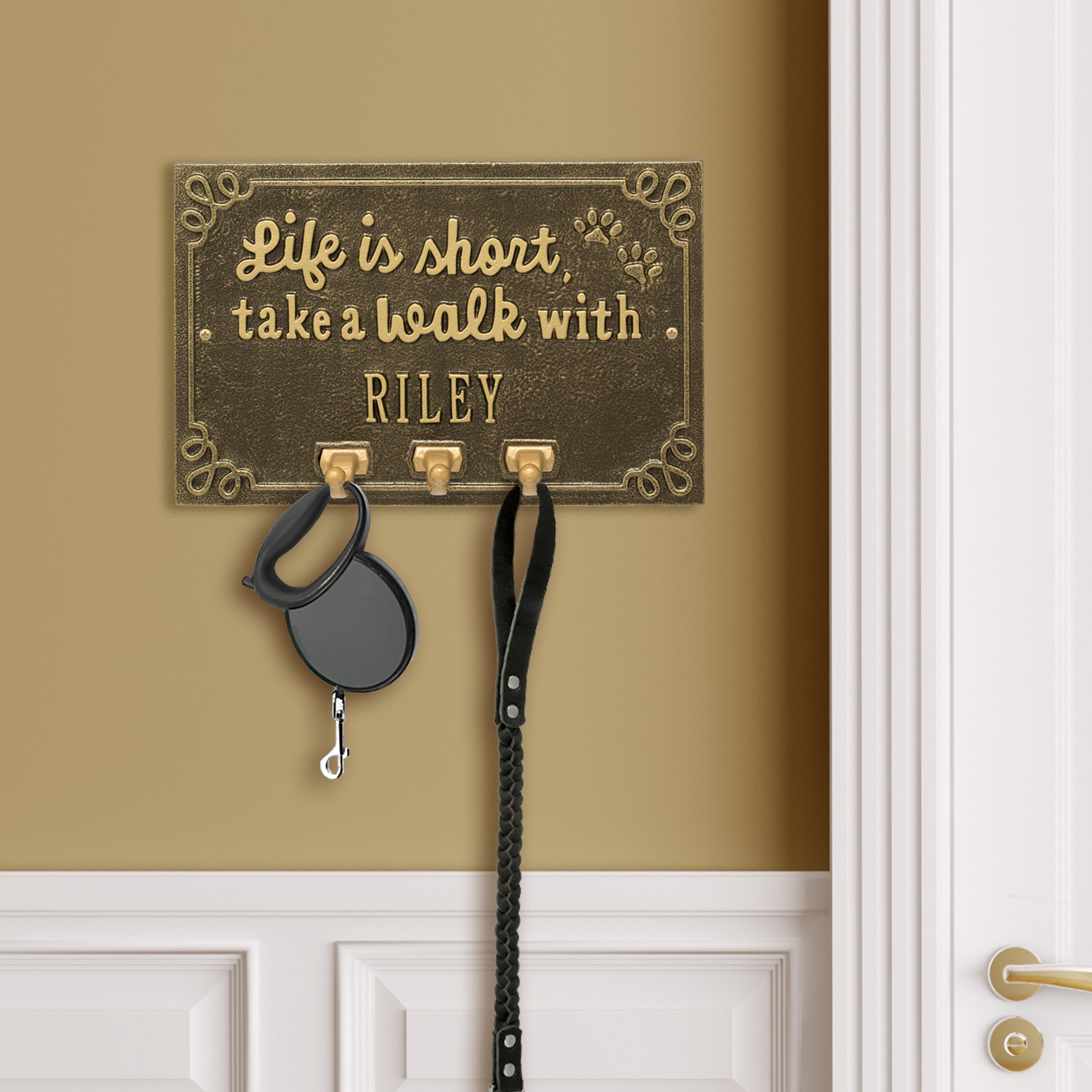 Life is Short Take a Walk Personalized Wall Sign with Leash Hooks