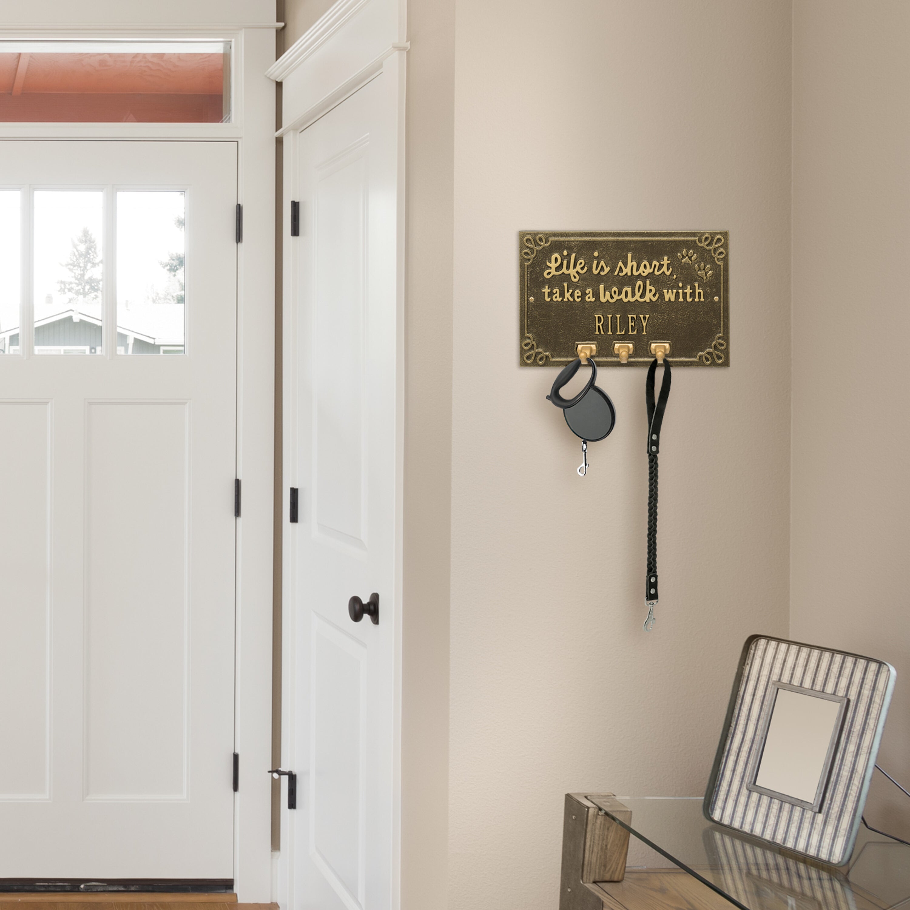 Life is Short Take a Walk Personalized Wall Sign with Leash Hooks