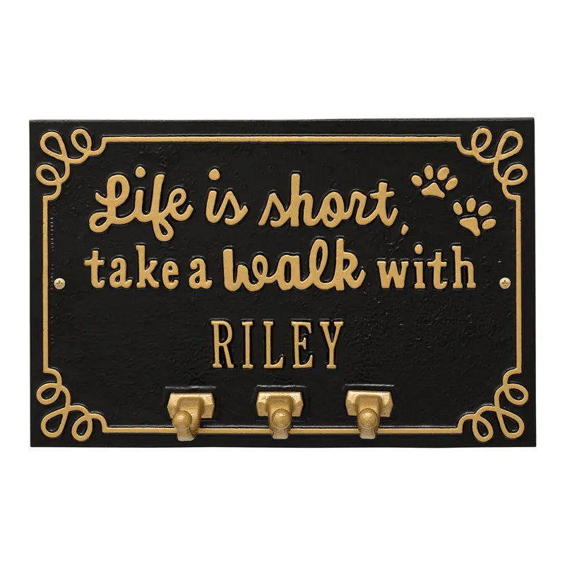 Life is Short Take a Walk Personalized Wall Sign with Leash Hooks