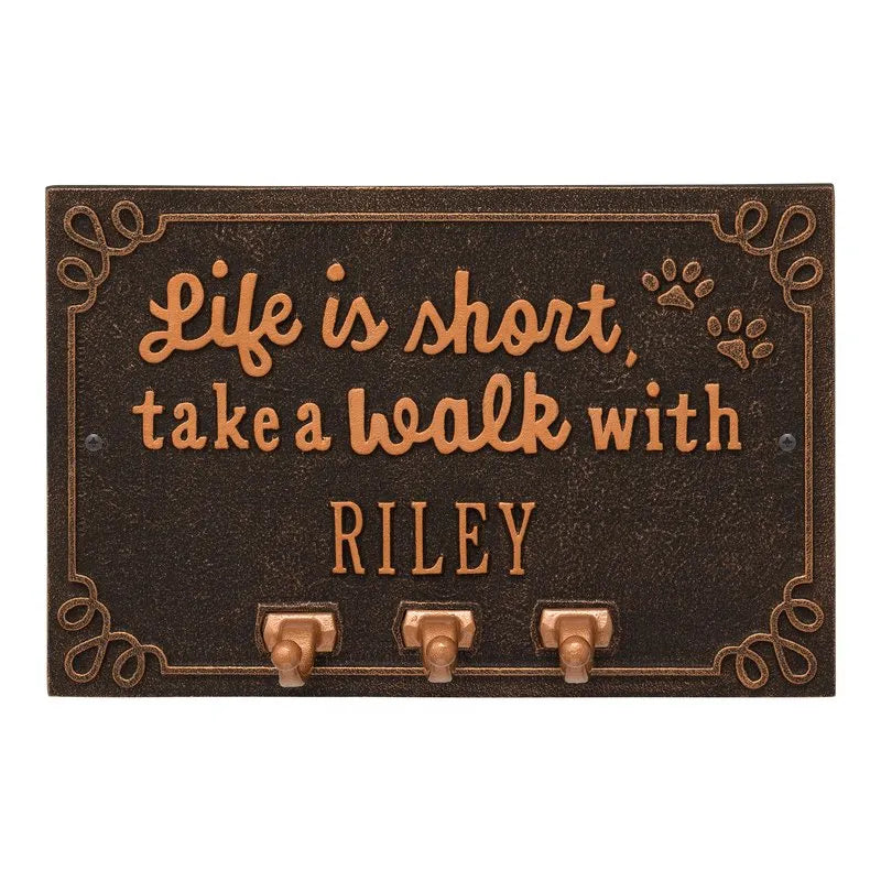 Life is Short Take a Walk Personalized Wall Sign with Leash Hooks