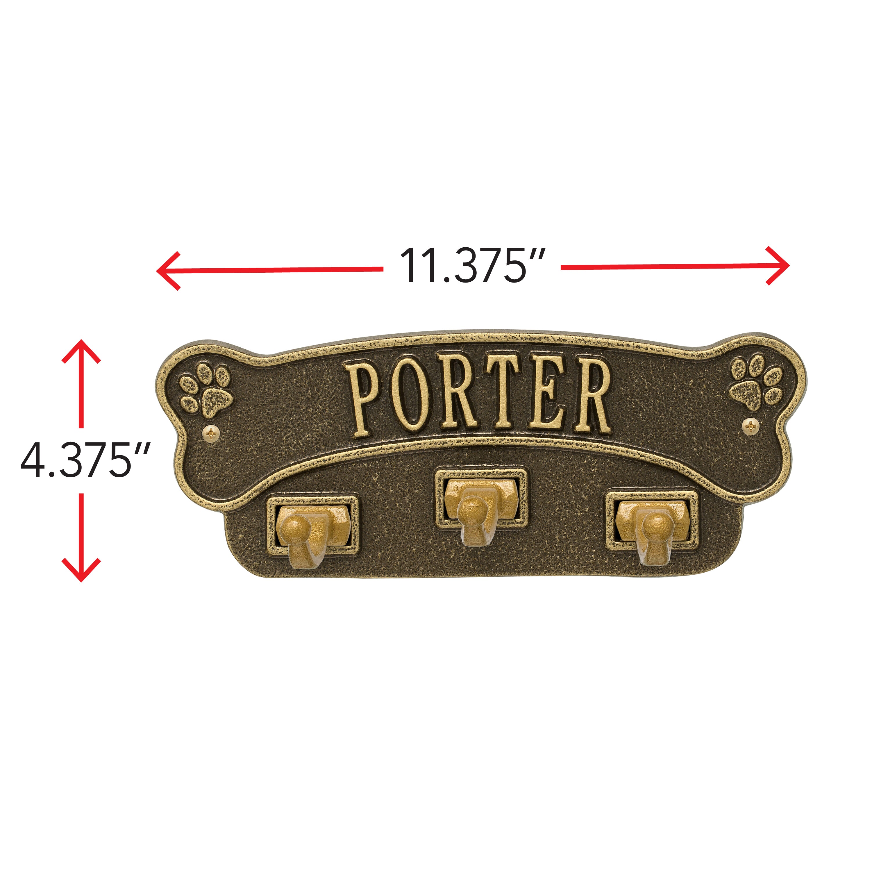 Dog Bone Personalized Wall Sign with Leash Hooks